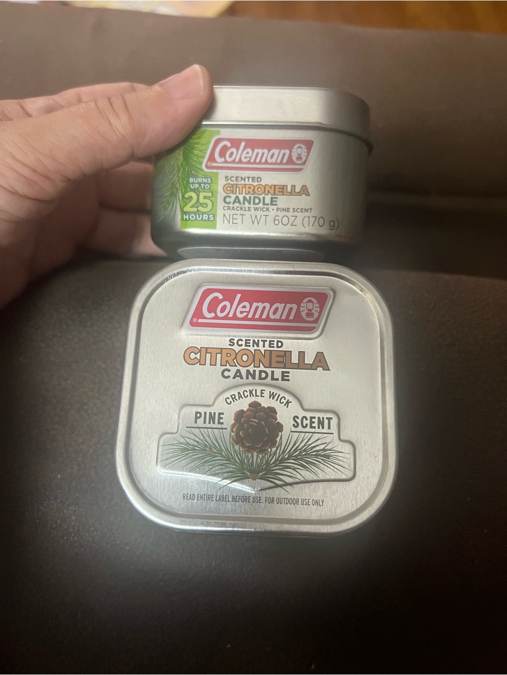 Two Coleman Citronella Candle Tins with Pine scent